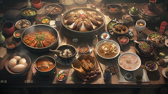 手绘中式美味的餐饮食物图片