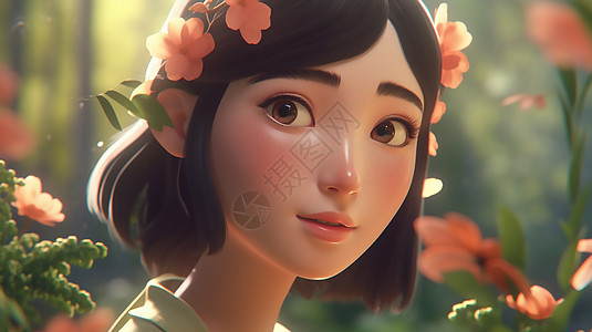 头戴花朵的女生背景图片
