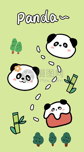 可爱绿色系熊猫卡通壁纸简笔画图片