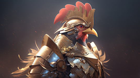 威武的大公鸡穿着黄金盔甲图片