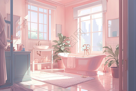 动漫日系的少女浴室浴缸图片