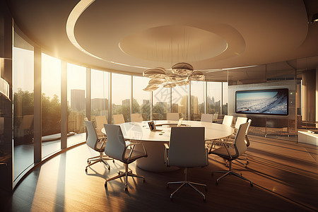 现代风格圆形的会议室图片
