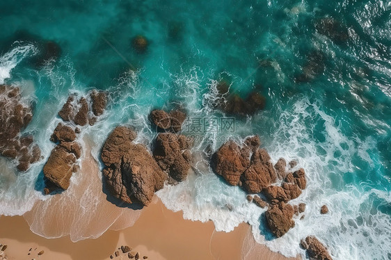 夏边大海海浪礁石图片