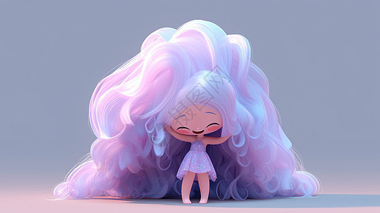 紫色长长的头发的卡通小女孩IP图片