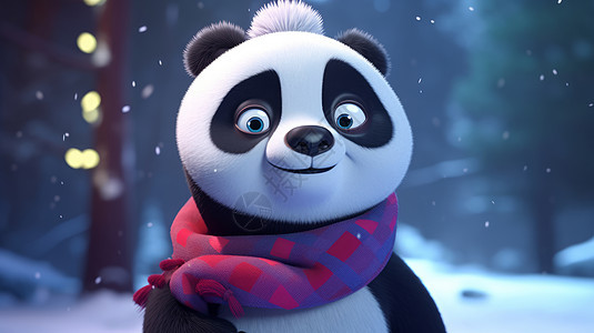 卡通大熊猫雪地里正面肖像图片