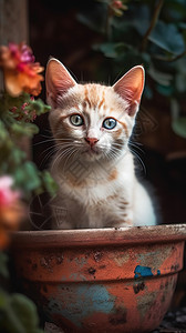 手绘宠物猫草地上帅气特写背景图片