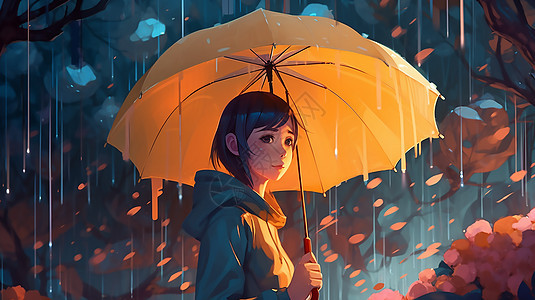 雨天撑伞的女生图片