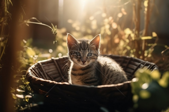 流浪小猫躺在猫窝里图片