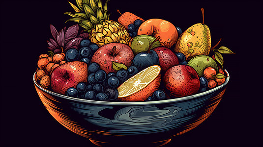 装满水果的碗图片