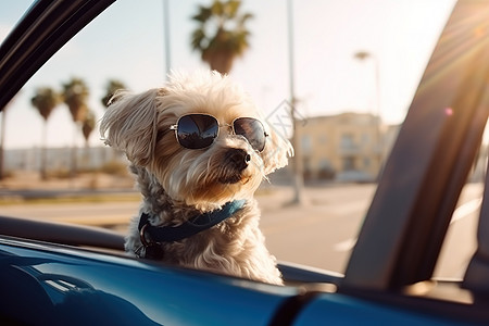 戴眼镜的狗一起去旅行背景
