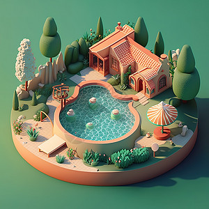 微缩景观泳池3D图片
