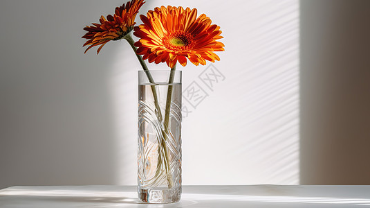 玻璃杯里非洲菊背景图片