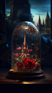 唯美玻璃罩里的城堡玫瑰图片