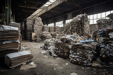 回收厂里面的废纸堆高清图片