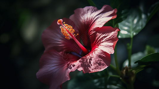 树枝特写特写芙蓉花插画