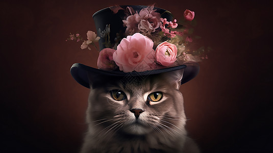 写实戴帽子的猫咪图片
