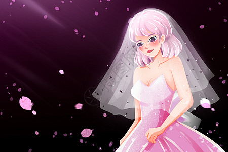 粉色浪漫婚纱少女插画图片