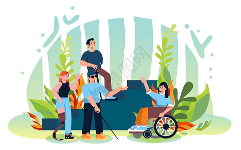 全国助残日残疾人日残障人士扁平风横版插画图片