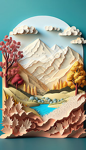 3D折纸风自然景观山脉图片
