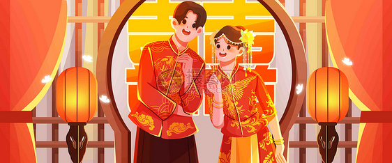 结婚关于爱情插画banner图片