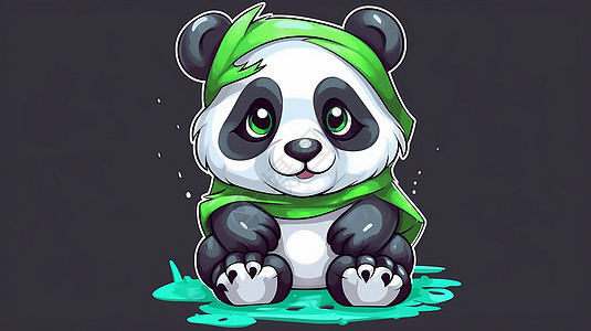 穿着绿色披风的熊猫宝宝图片