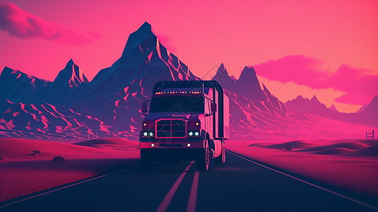 行驶在粉色背景的卡车图片