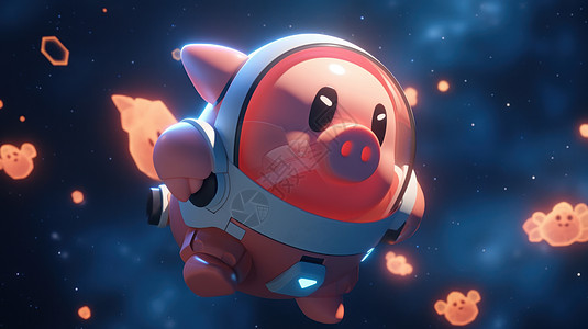 穿着太空服的卡通小猪3D图片