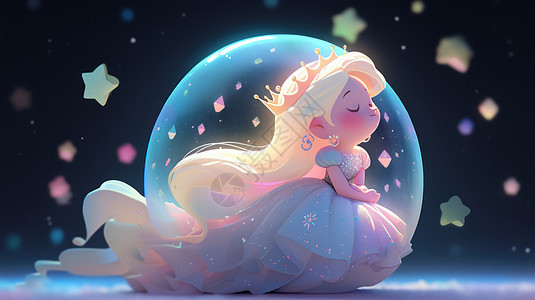 水晶球与长发小公主3D图片