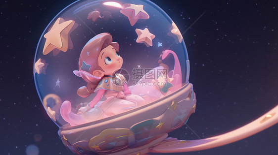 坐在水晶球飞船里看星星的小公主图片