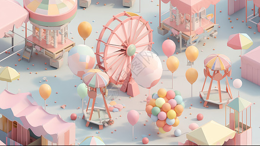 很多可爱的气球的梦幻卡通游乐场图片