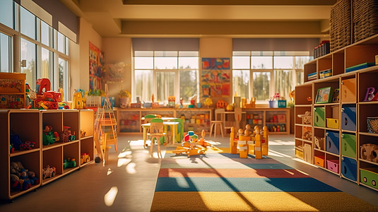 阳光下幼儿园教室场景图片