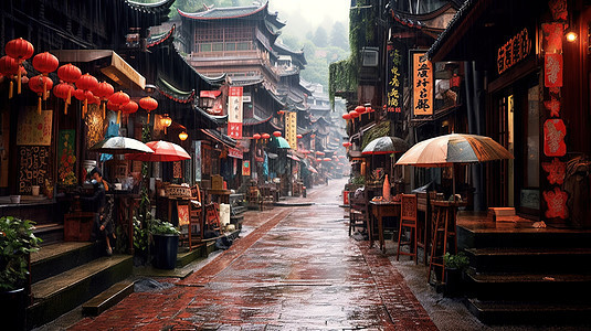 中式建筑街道图片