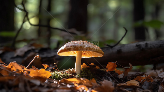 秋季森林里的一朵菌菇图片