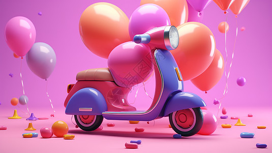 可爱的紫色与粉色撞色踏板电动车3D背景图片