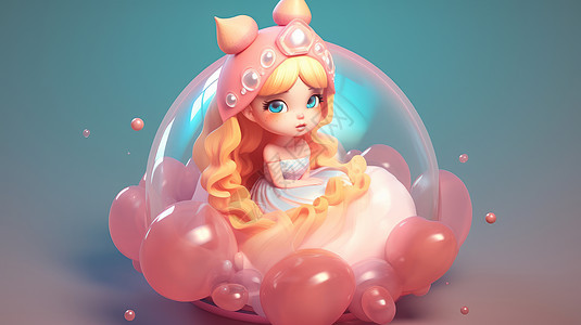 坐在水晶气球里可爱的长发小公主图片