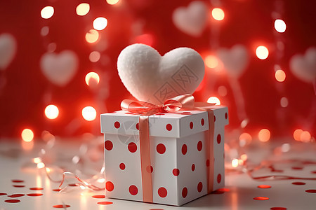 浪漫的情人节礼物爱心红色波点礼物盒背景图片