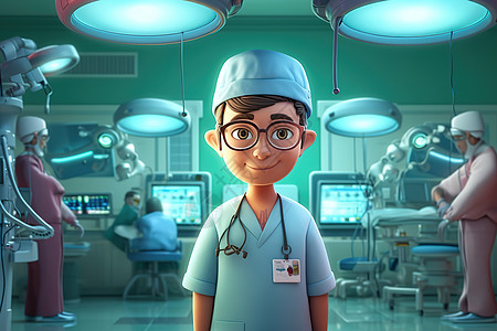皮克斯风格手术室里的医生职业形象图片