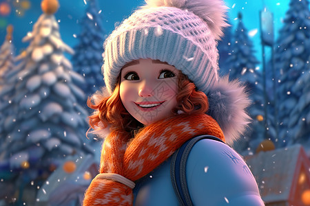 寒冷冬季里甜美笑容的女孩图片