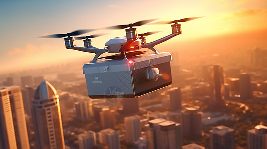 未来主义城市运输物品的无人机图片