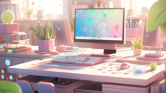 粉色可爱卡通粉色电脑桌背景图片