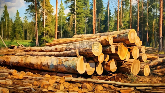 森林里伐木工厂图片