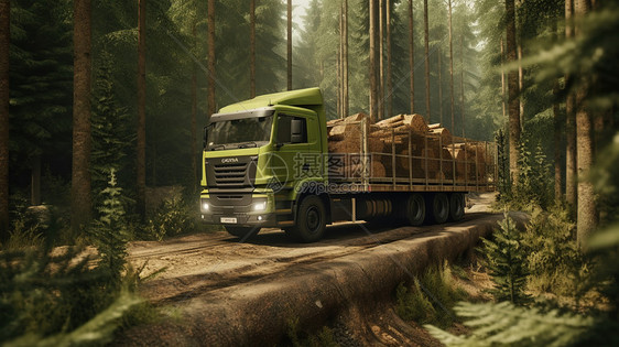 林中运输木头的卡车图片