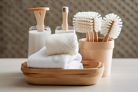 浴室的毛巾洗漱用品背景图片