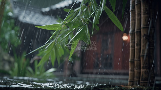 下雨天树叶图片