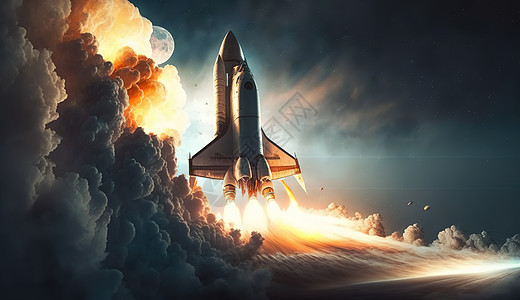 空间站起飞进入星空火箭概念图片