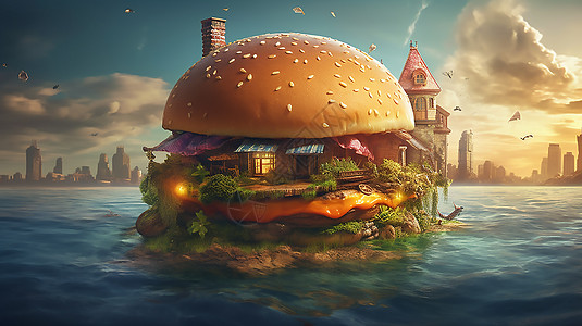 梦幻的房子汉堡概念插画图片