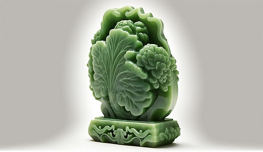 中国传统文化中青玉翡翠白菜雕塑摆件图片