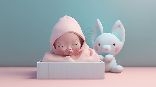 在盒子里睡觉的卡通小婴儿图片