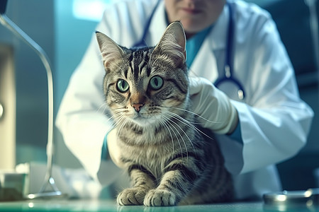 兽医在诊所检查猫背景图片