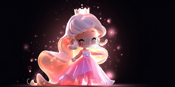 戴皇冠穿粉色长裙的可爱小公主图片
